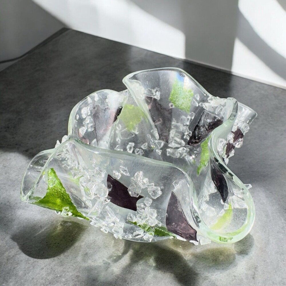 Art Glass Votive Candle Holder Handkerchief Shape Fused Glass Pointy Fritz Glass